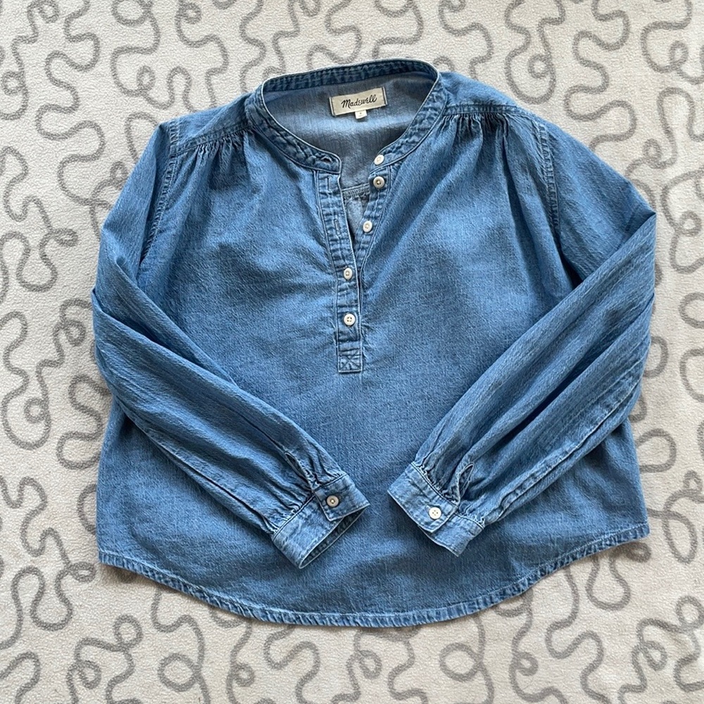 Madewell Denim Shirred Popover Top